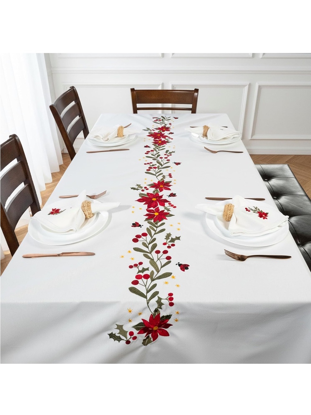 NEW Festive Red Poinsettia Table Runner - Holiday Dining Accent